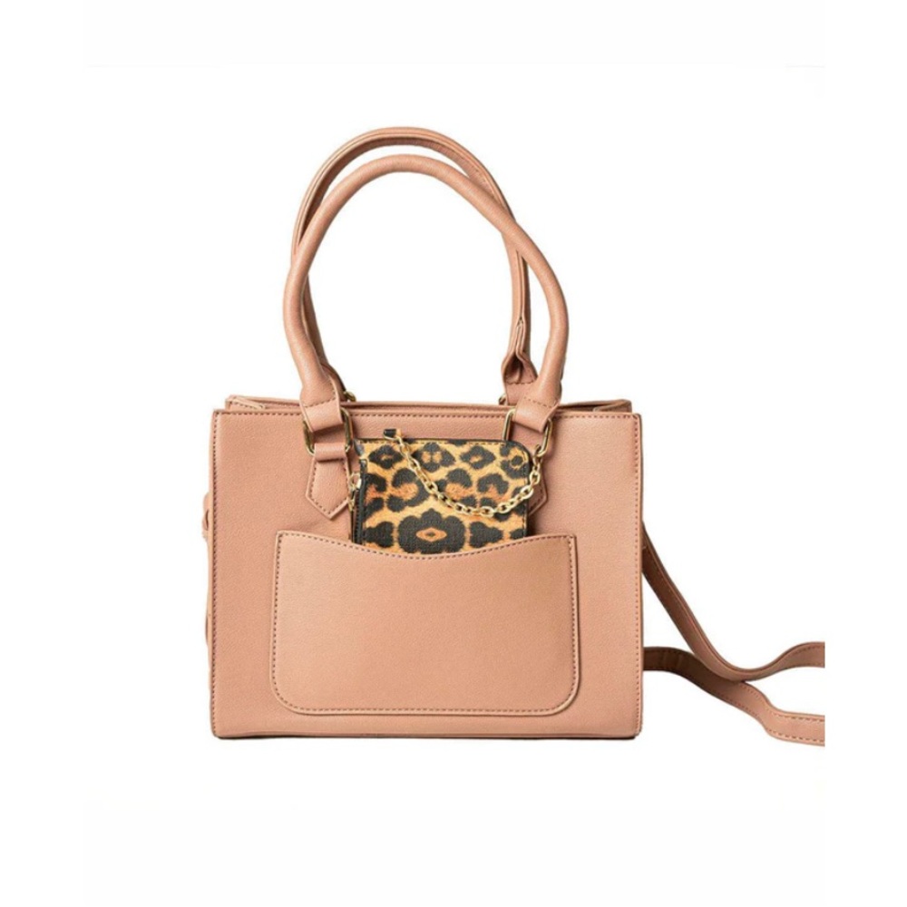 Salmon Pink Handbag with Cheetah Print Wallet 👜✨